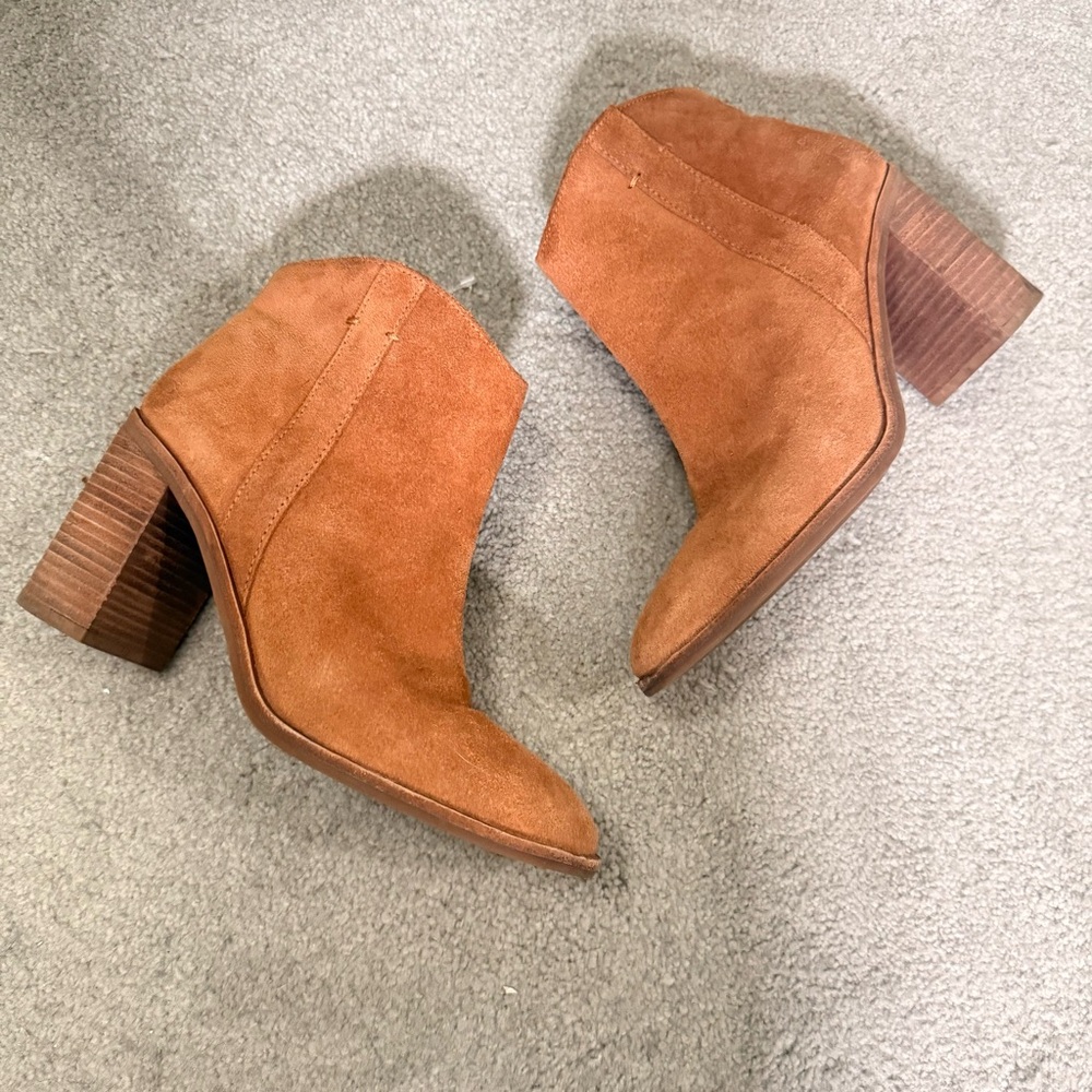 Lucky Brand Pinkton Suede Stack Heel Bootie Size 7 1/2 Boho Western